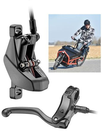 BICYCLE PARTS - TRP C2.3 CARGO BIKE REAR, NEED TO RUN 2.3MM ROTOR INCLUDING: CALIPER/LEVER/HOSE, W/O ROTOR, HOSE 1500MM, CUT OFF CABLE 200MM, FOR E BIKE, FRONT SIDE. 4 PISTON, 4 FINGERS LEVER