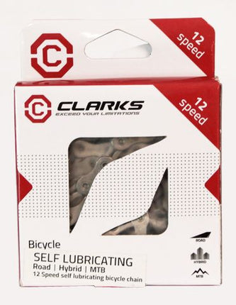 BICYCLE PARTS - CHAIN - 12 SPEED - CLARKS - SILVER - SELF LUBRICATING - W/CONNECT LINK