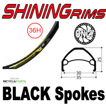 Mach1 Mach 1 Bicycle Wheelset - 26 Inch Black Shining DB Rim, Novatec Hub, 36H, 1 Speed Cassette, 6 Bolt Disc, 135mm OLD, Nutted, Shiny Finish