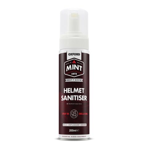 BICYCLE PARTS - OXFORD MINT HELMET SANITISER FOAM 200ML, CLEAN AND SAFELY SANITISE THE INTERIOR FABRIC ON HELMETS & SHOES
