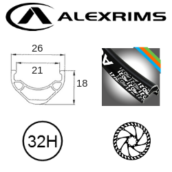 BICYCLE PARTS - RIM 29ER X 21MM - ALEX MD21 - 32H - (622 X 21) - SCHRADER VALVE - DISC BRAKE - D/W - BLACK - EYELETED - TUBELESS READY - (REQUIRES AV TUBELESS VALVE)