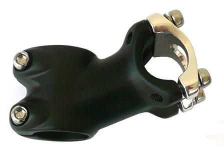 BICYCLE PARTS - AHEAD STEM - 70MM EXT, 25 DEGREE, 28.6MM DIA., 25.4MM BB, BLACK WITH SILVER FACE PLATE