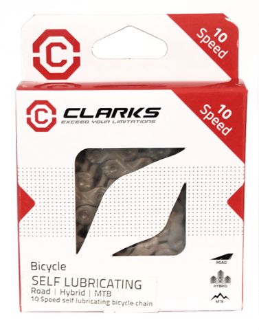 BICYCLE PARTS - CHAIN - 10 SPEED - CLARKS - SILVER - SELF LUBRICATING - W/CONNECT LINK