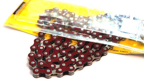BICYCLE PARTS - CHAIN 1/2 X 1/8 X 112L, SINGLE SPEED, NICKEL, RED (YBN S - 410)