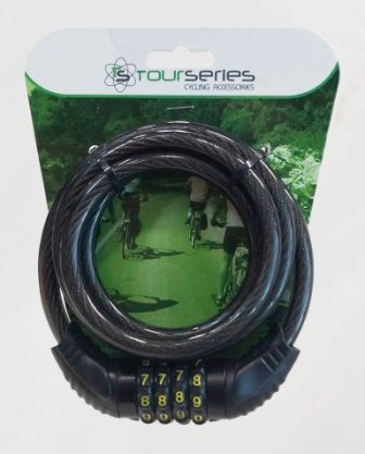 BICYCLE PARTS - CABLE LOCK, BLACK, 4 DIGIT, RESETTABLE COMBINATION, 10MM X 1500MM