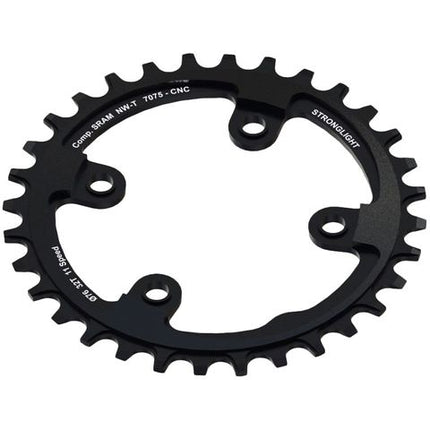 BICYCLE PARTS - CHAINRING - MTB - NW STRONGLIGHT , 32T, 7075 CNC BLACK SRAM XX1 - 76MM BCD, 4 HOLE FOR 11SPD - (NARROW WIDE)
