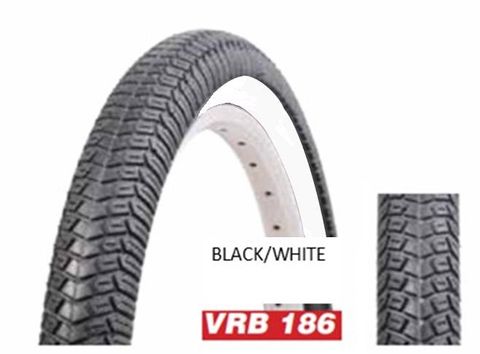 BICYCLE PARTS - TYRE 20 X 1.95 VRB186 BLACK W/WHITE WALL (50 - 406)
