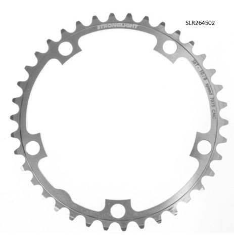 BICYCLE PARTS - CHAINRING - ROAD STRONGLIGHT , 38T, 7075 CNC SILVER - 130MM BCD, 5 HOLE FOR 9/10 SPD