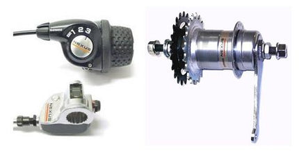 BICYCLE PARTS - GOMIER TRIKE PARTS SHIMANO NEXUS 3SPD COASTER HUB WITH DOUBLE FLANGE (SITS MID FRAME) (INCL SHIFT KIT)