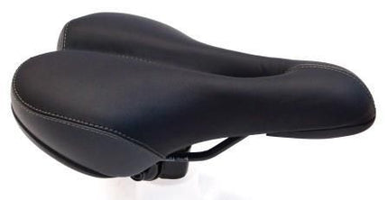 BICYCLE PARTS - SADDLE, BLACK, VINYL TOP, MEMORY FOAM, BLACK RAIL, WITH CLAMP. 150 X 250MM (THIS IS MODEL 3846A BUT WITH CLAMP)