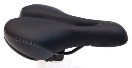 BICYCLE PARTS - SADDLE, BLACK, VINYL TOP, MEMORY FOAM, BLACK RAIL, WITH CLAMP. 150 X 250MM (THIS IS MODEL 3846A BUT WITH CLAMP)