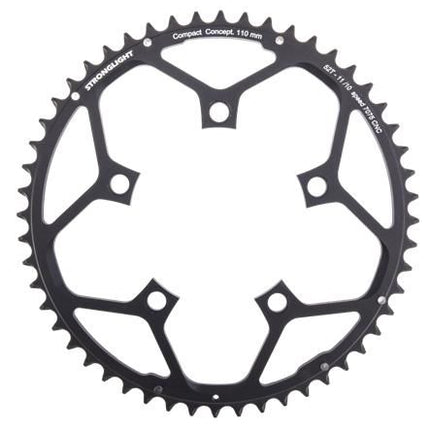 BICYCLE PARTS - CHAINRING - ROAD STRONGLIGHT , 52T, 7075 CNC BLACK - 110MM BCD, 5 HOLE FOR 10/11 SPD