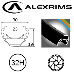 BICYCLE PARTS - RIM 29ER X 23MM - ALEX FR30 - 32H - (622 X 23) - SCHRADER VALVE - DISC BRAKE - D/W - BLACK - (E - BIKE COMPATIBLE - 30MM OD)
