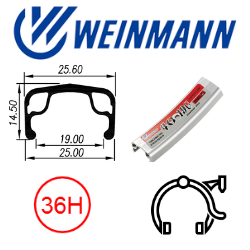 BICYCLE PARTS - RIM 27 X 1 - 1/4 X 19MM - WEINMANN 4019C - 36H - (630 X 19) - SCHRADER VALVE - RIM BRAKE - S/W - SILVER - (ERD 614)