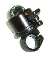 BICYCLE PARTS - BELL - ALLOY, FLICK BELL, COMPASS ON TOP, BLACK, FITS 25.4MM BB