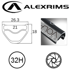 BICYCLE PARTS - RIM 29ER X 21MM - ALEX VOLAR 2.1 - 32H - (622 X 21) - PRESTA VALVE - DISC BRAKE - D/W - BLACK - EYELETED - TUBELESS READY (ERD 601)