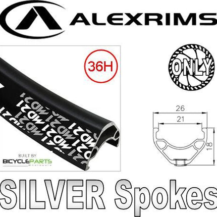 Alex Rims Alexrims MD21 26 Inch Black Rim With Novatec Hub And Silver Spokes - 36 Hole Disc Brake Compatible Wheel