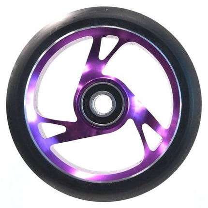 BICYCLE PARTS - SCOOTER WHEEL, ALLOY CORE, 125MM DIAMETER. 30MM WIDE. INCL ABEC - 9 BEARING. SUIT 12MM AXLE, PURPLE CORE