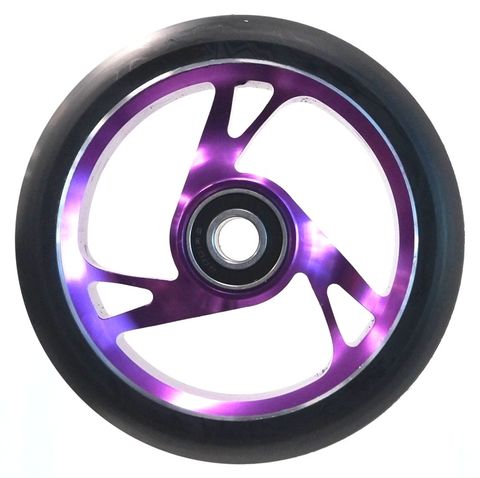 BICYCLE PARTS - SCOOTER WHEEL, ALLOY CORE, 125MM DIAMETER. 30MM WIDE. INCL ABEC - 9 BEARING. SUIT 12MM AXLE, PURPLE CORE