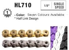 CHAIN - SINGLE SPEED - KMC HL710 - 112L - BLUE - W/CONNECT PIN - (HALF LINK CHAIN)