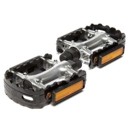 BICYCLE PARTS - PEDALS 9/16 110MM X 60MM, STEEL AXLE, ALLOY BODY WITH STEEL CAGE, BLACK