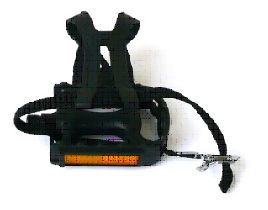 BICYCLE PARTS - PEDALS 9/16 MTB, PP BODY, WITH TOE CLIPS/STRAPS, BLACK