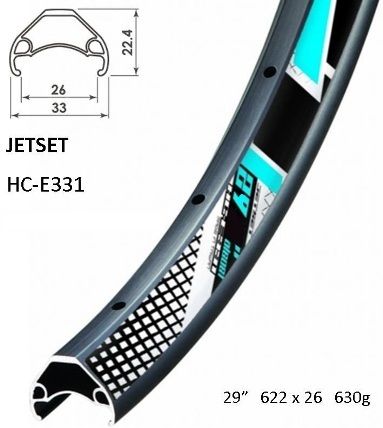 BICYCLE PARTS - RIM 29ER X 26MM - JETSET HC - E331 - 32H - (622 X 26) - PRESTA VALVE - DISC BRAKE - D/W - BLACK - TUBELESS READY QUALITY JETSET RIM MADE IN TAIWAN - (ERD - 595MM)