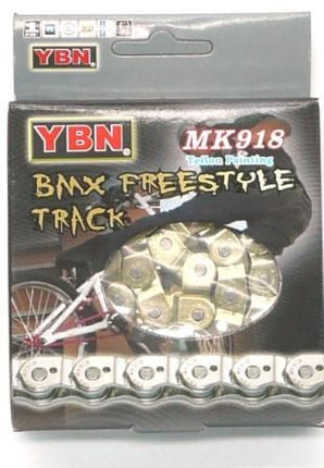 BICYCLE PARTS - CHAIN - HALF LINK, 1/2 X 3/32 X 102L, REINFORCED TOP PLATE & SOLID PINS, GOLD (YBN MK - 918N)