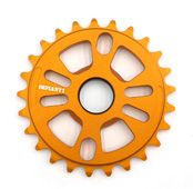 BICYCLE PARTS - CHAIN RING - DEFIANT, 24MM HOLE WITH TWO ADAPTORS TO CREATE 19MM OR 22MM HOLE, 25T, ORANGE
