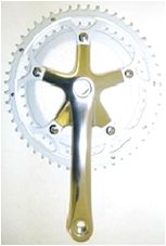 BICYCLE PARTS - CHAINWHEEL SET 170MM X 42T/52T, ALLOY WITH REPLACEABLE CHAIN RINGS W/O GUARD, DIAMOND TAPER, HI POLISH SILVER (BCD 130)