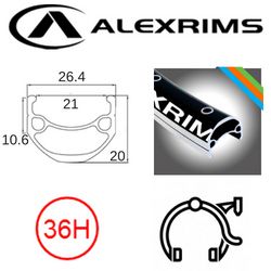 BICYCLE PARTS - RIM 26 X 21MM - ALEX DM21 - 36H - (559 X 21) - SCHRADER VALVE - RIM BRAKE - D/W - BLACK - MSW - (E - BIKE COMPATIBLE) - (ERD 536)