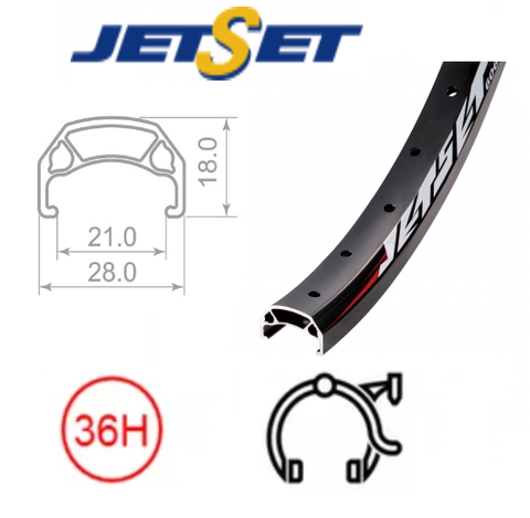 BICYCLE PARTS - RIM 20 X 21MM - JETSET CH - E213 - 36H - (406 X 21) - SCHRADER VALVE - RIM BRAKE - D/W - BLACK - QUALITY JETSET RIM MADE IN TAIWAN - (ERD 390)