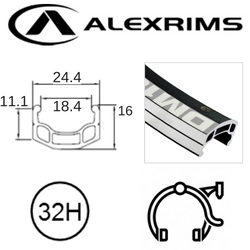 BICYCLE PARTS - RIM 26 X 18MM - ALEX DM18 - 32H - (559 X 18) - SCHRADER VALVE - RIM BRAKE - D/W - BLACK - EYELETED - MSW (ERD 545)