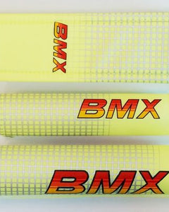 BMX CRASH Pad Suit Set 3 Fluro Lime Yellow Grid Pattern For 12 Bike Cycling Accessories Handlebar Grip Covers