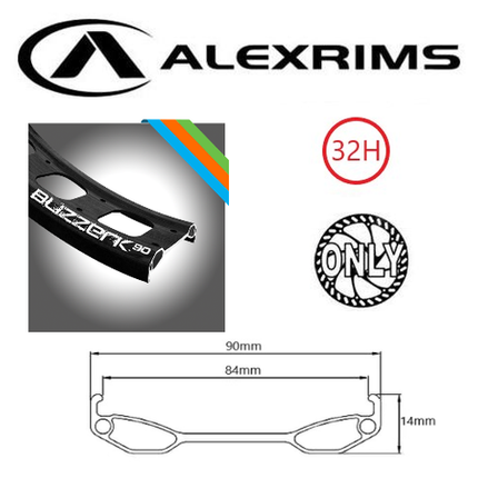 BICYCLE PARTS - RIM 24 X 84MM - ALEX BLIZZERK 90 - 32H - (507 X 84) - PRESTA VALVE - DISC BRAKE - D/W - BLACK - TUBELESS READY