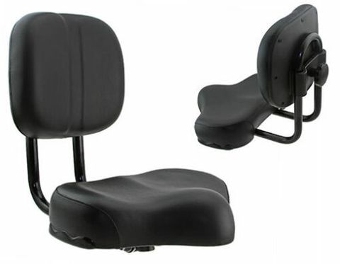 BICYCLE PARTS - SADDLE WITH BACK REST, ADJUSTABLE, BLACK WITH STANDARD KNUCKLE - 290MM W X 240MM L