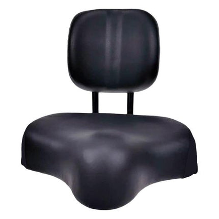 BICYCLE PARTS - SADDLE WITH BACK REST, NON ADJUSTABLE - BLACK WITH STANDARD KNUCKLE - 290MM W X 240MM L