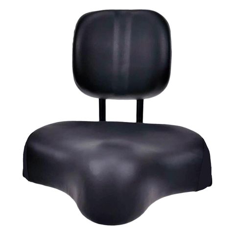 BICYCLE PARTS - SADDLE WITH BACK REST, NON ADJUSTABLE - BLACK WITH STANDARD KNUCKLE - 290MM W X 240MM L