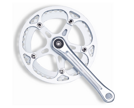 BICYCLE PARTS - SINGLE CHAINWHEEL SET, 3/32 X 44T, ALLOY, SILVER, ALLOY 170MM SILVER CRANK, DOUBLE CHAINGUARD (INSIDE & OUTSIDE) BCD 130.
