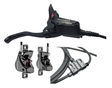 BICYCLE PARTS - TEKTRO HYDRAULIC DISC BRAKE - AURIGA TWIN HDT545 - RIGHT HAND LEVER W/ LEFT & RIGHT CALIPER - HOSE 3300MM - BLACK - (USES 2.3MM ROTORS ONLY - ROTORS NOT INCLUDED)
