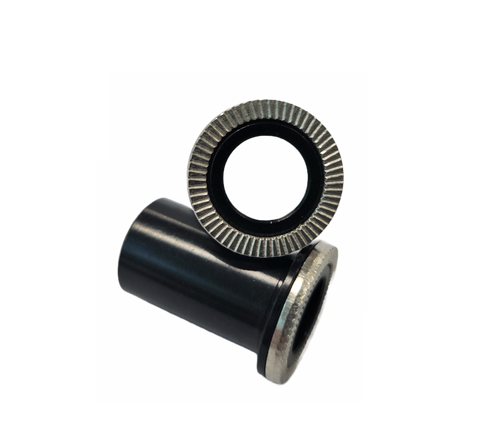 BICYCLE PARTS - HUB FITTINGS - 10MM END CAPS - SOLD AS SET (LEFT AND RIGHT), ANODIZED BLACK