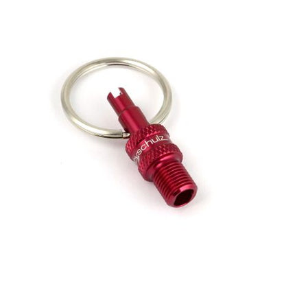 BICYCLE PARTS - VALVE MULTI TOOL - RED - (F/V TO A/V CONVERTER + A/V & F/V REMOVER ON KEYRING) - BY, SCHULZ