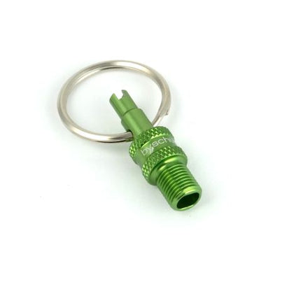 BICYCLE PARTS - VALVE MULTI TOOL - GREEN - (F/V TO A/V CONVERTER + A/V & F/V REMOVER ON KEYRING) - BY, SCHULZ