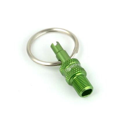 BICYCLE PARTS - VALVE MULTI TOOL - GREEN - (F/V TO A/V CONVERTER + A/V & F/V REMOVER ON KEYRING) - BY, SCHULZ