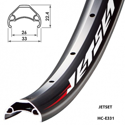 BICYCLE PARTS - RIM 24 X 26MM - JETSET HC - E331 - 32H - (507 X 26) - PRESTA VALVE - DISC BRAKE - D/W - BLACK - TUBELESS READY - QUALITY JETSET RIM MADE IN TAIWAN - (ERD 481)