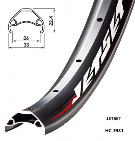 BICYCLE PARTS - RIM 24 X 26MM - JETSET HC - E331 - 32H - (507 X 26) - PRESTA VALVE - DISC BRAKE - D/W - BLACK - TUBELESS READY - QUALITY JETSET RIM MADE IN TAIWAN - (ERD 481)