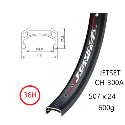 BICYCLE PARTS - RIM 24 X 24MM - JETSET CH - 308A - 36H - (507 X 24) - PRESTA VALVE - RIM BRAKE - D/W - BLACK - EYELETED - MSW - QUALITY JETSET RIM MADE IN TAIWAN - (ERD 492)