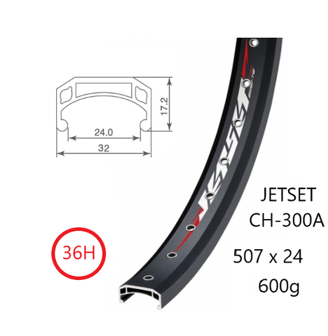 BICYCLE PARTS - RIM 24 X 24MM - JETSET CH - 308A - 36H - (507 X 24) - PRESTA VALVE - RIM BRAKE - D/W - BLACK - EYELETED - MSW - QUALITY JETSET RIM MADE IN TAIWAN - (ERD 492)