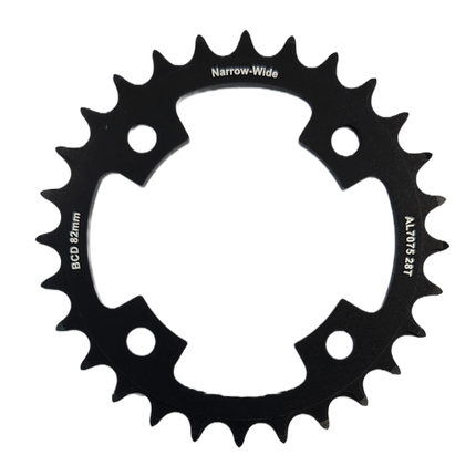 BICYCLE PARTS - CHAIN RING ONLY, 28T, AL7075, BLACK BCD: 82MM, NARROW WIDE - (BOLT HOLE = 8MM)