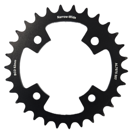 BICYCLE PARTS - CHAIN RING ONLY, 30T, AL7075, BLACK BCD: 82MM, NARROW WIDE - (BOLT HOLE = 8MM)